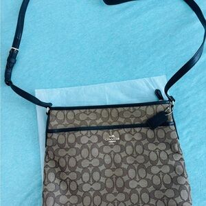 Coach Beige and Black Signature Shoulder Bag